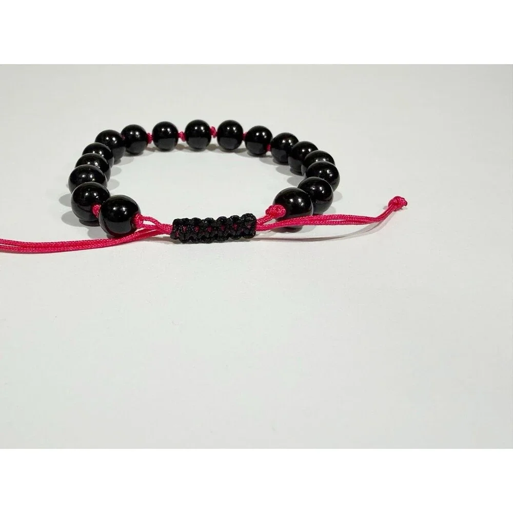 Black Beaded Bracelet Pink Adjustable Handmade Boho - Picture 5 of 9